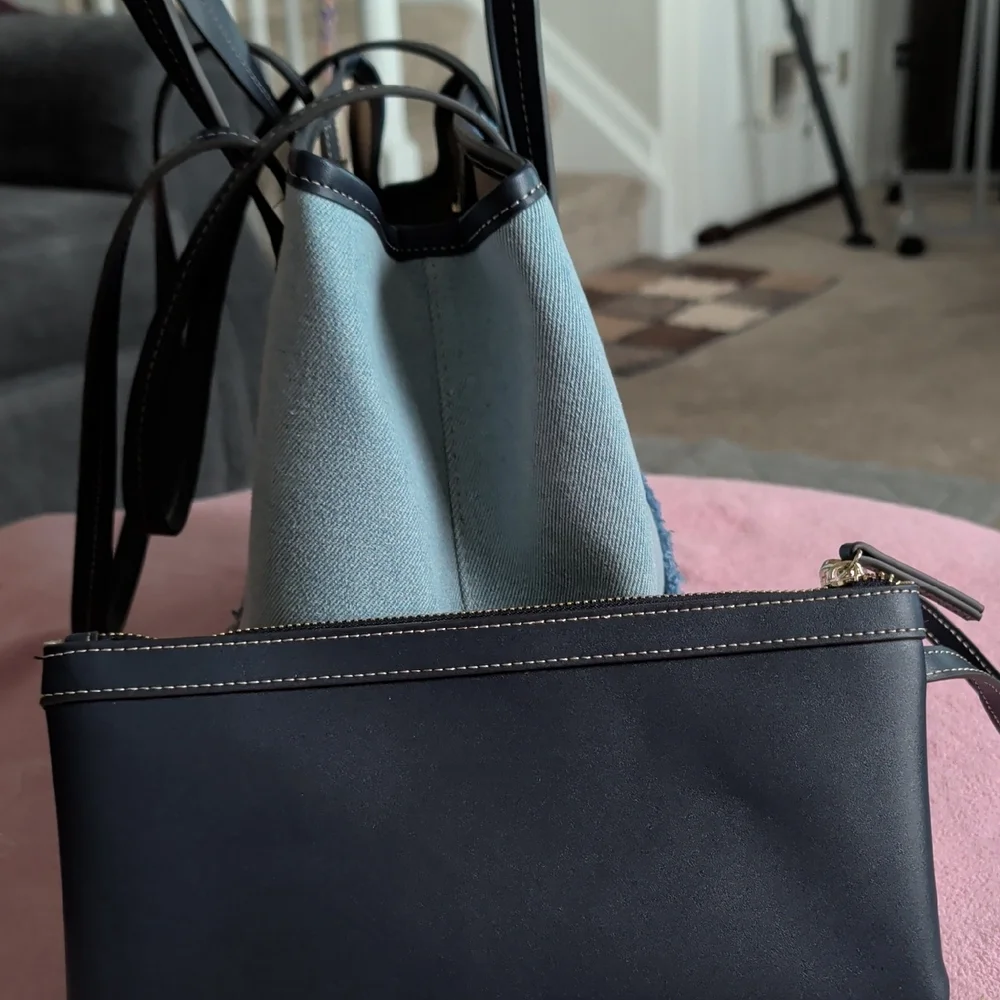 True Religion Denim Patchwork Tote with Black Wristlet